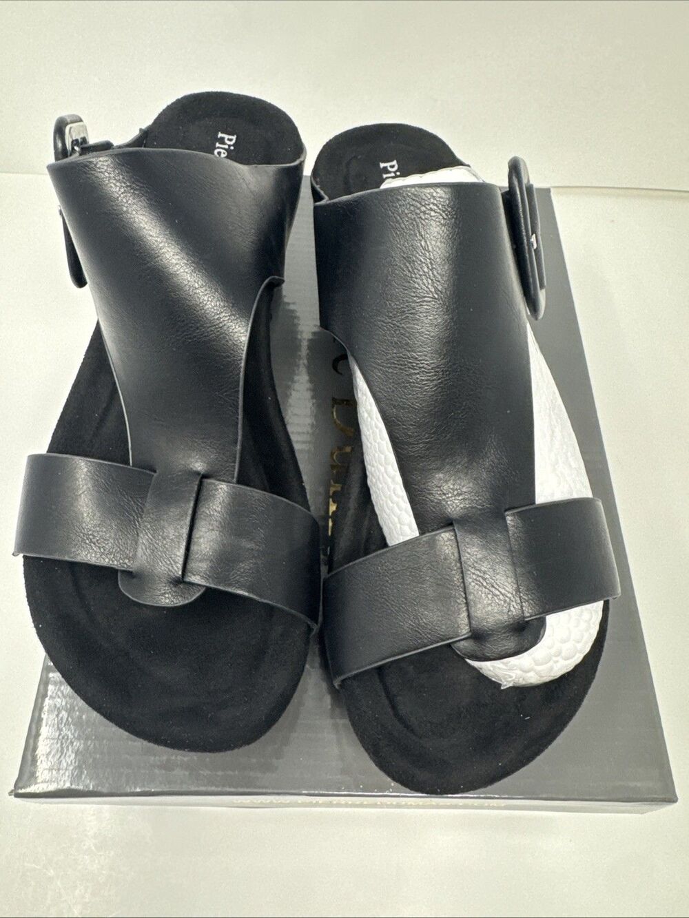 Pierre Dumas Women Low Wedge Chantal 26 BLACK Strap Sandal NEW WITH BOX Size 8.5